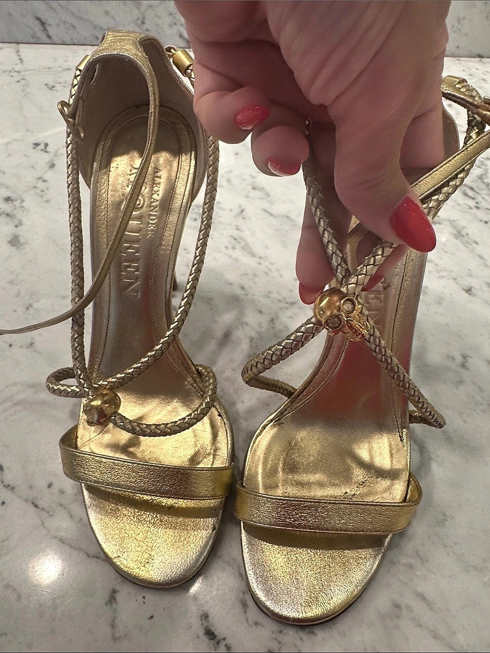Alexander McQueen Gold Strappy Heels EU 38